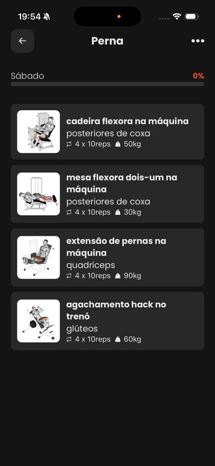 Acompanhe séries, repetições e cargas em cada treino